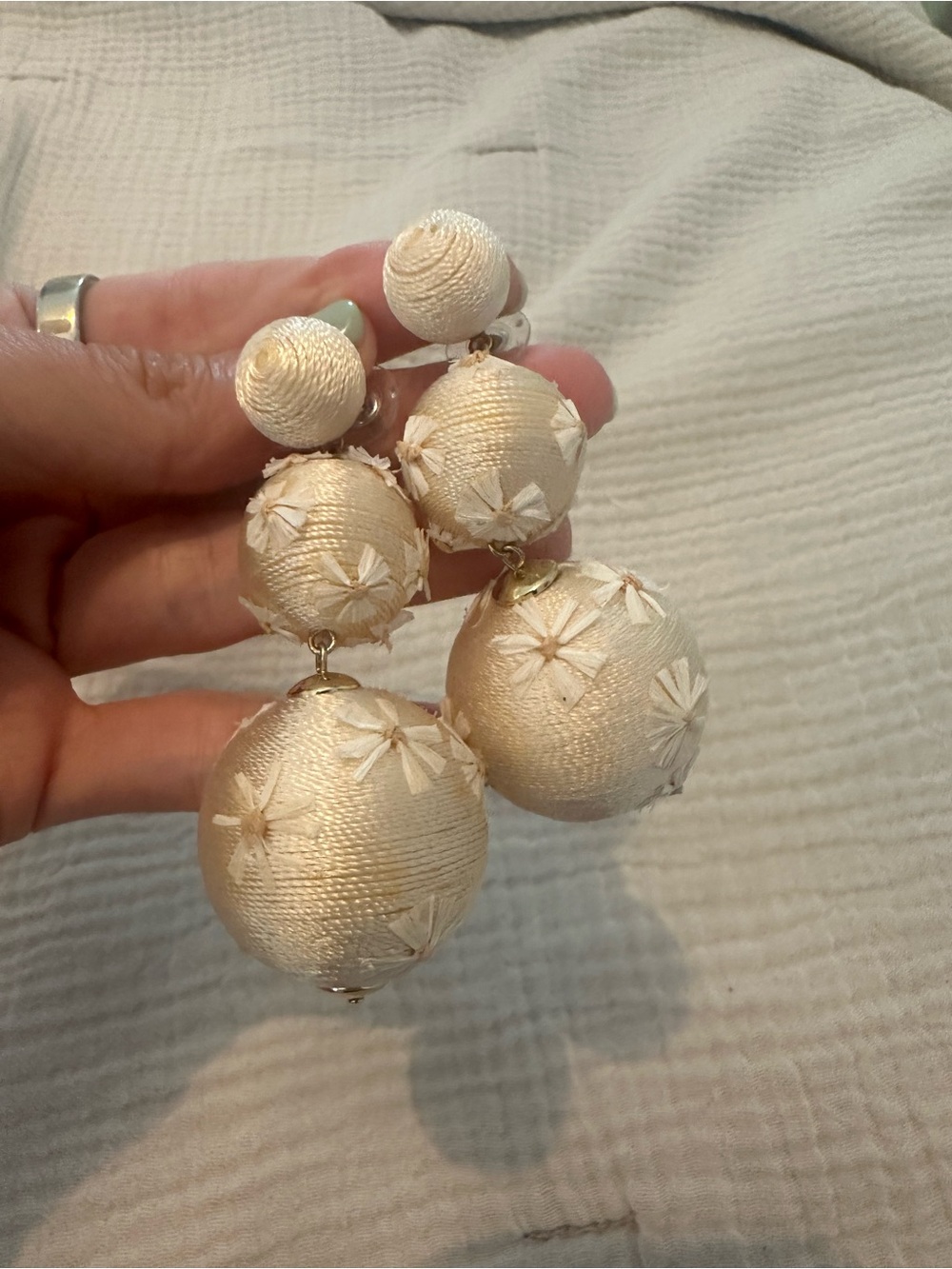 J Crew Women Jewelry Cream Beaded Floral Drop Earrings